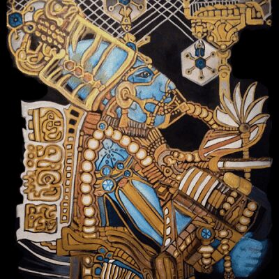 Blue Mayan Ancient Astronaut –  Mixed Media on Canvas